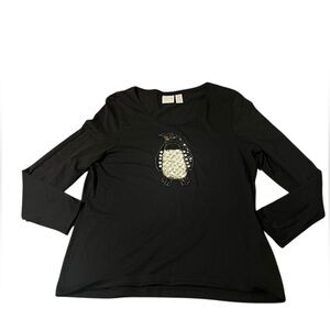 CHiCO'S Zenergy Winter Sequin Penguin Shirt top BLACK ELEGANT